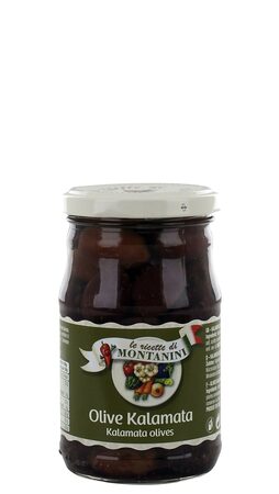 Montanini - Kalamata Oliven in Öl mit Stein - 450g Glas (Abtropfgewicht: 280g)